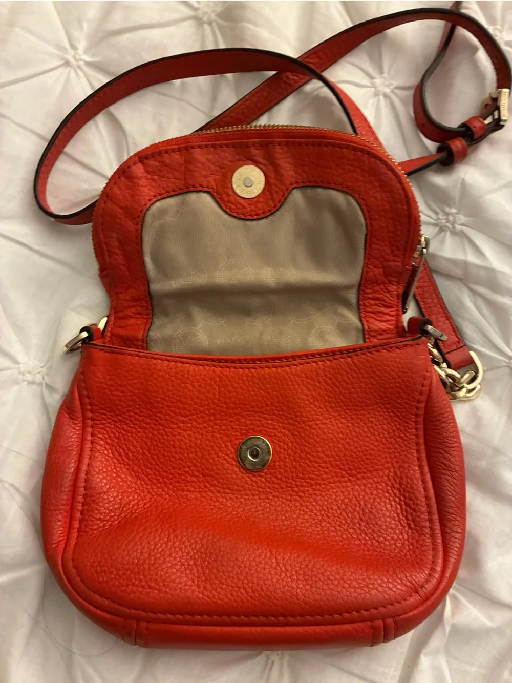 Michael Kors Orange Pebbled Leather Crossbody Bag